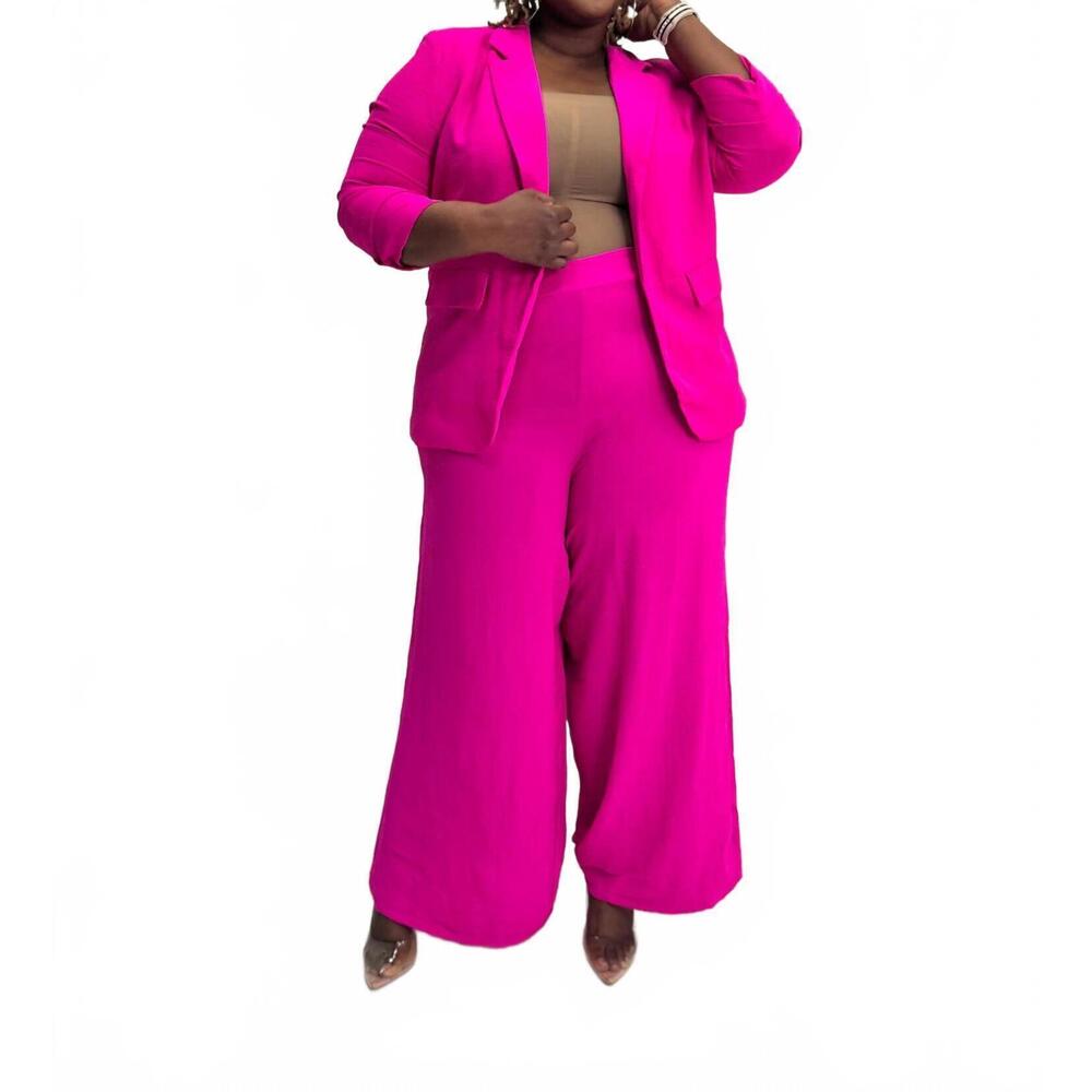 NEW ODDI collared ruched sleeve blazer - plus in hot pink